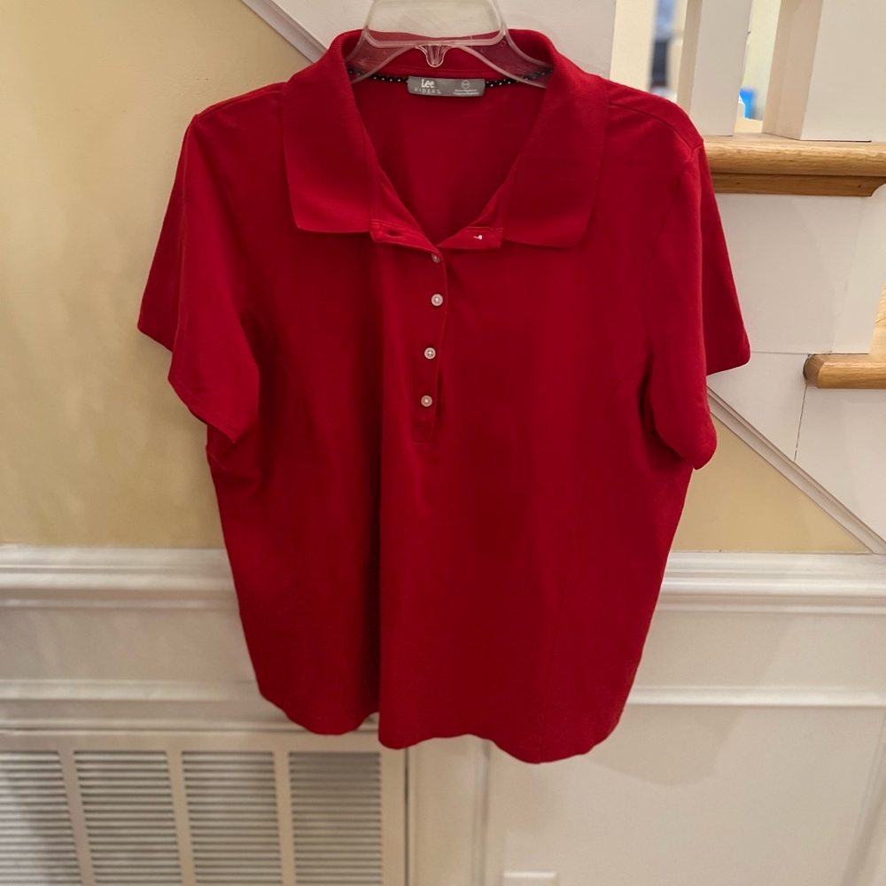 Ladies Size 2X Lee Women’s Red Button-Front Polo Shirt GUC